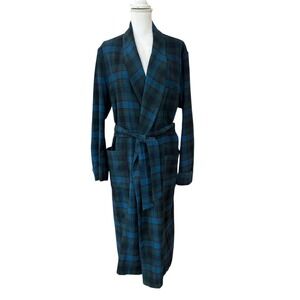 Pendleton Men's Plaid Wool Robe L Classic Blue Green Tartan Loungewear